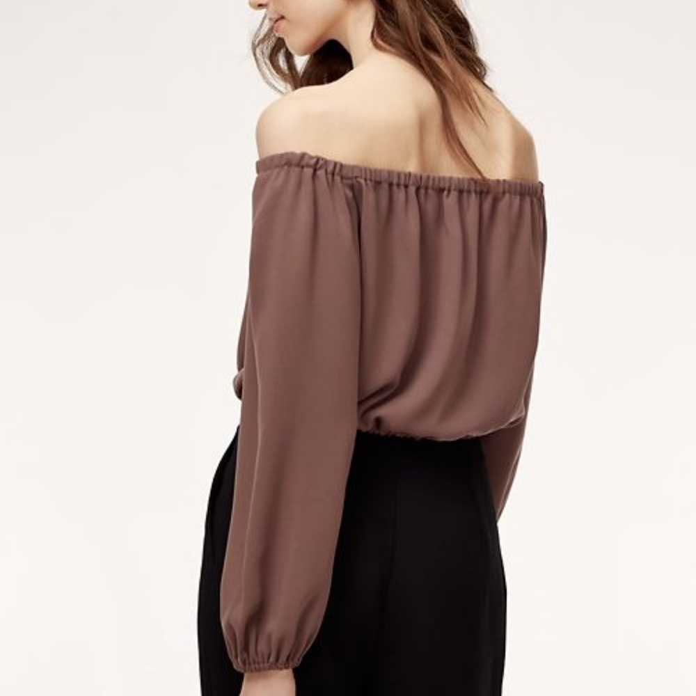 aritzia mauve brown eleanora top (off shoulder)